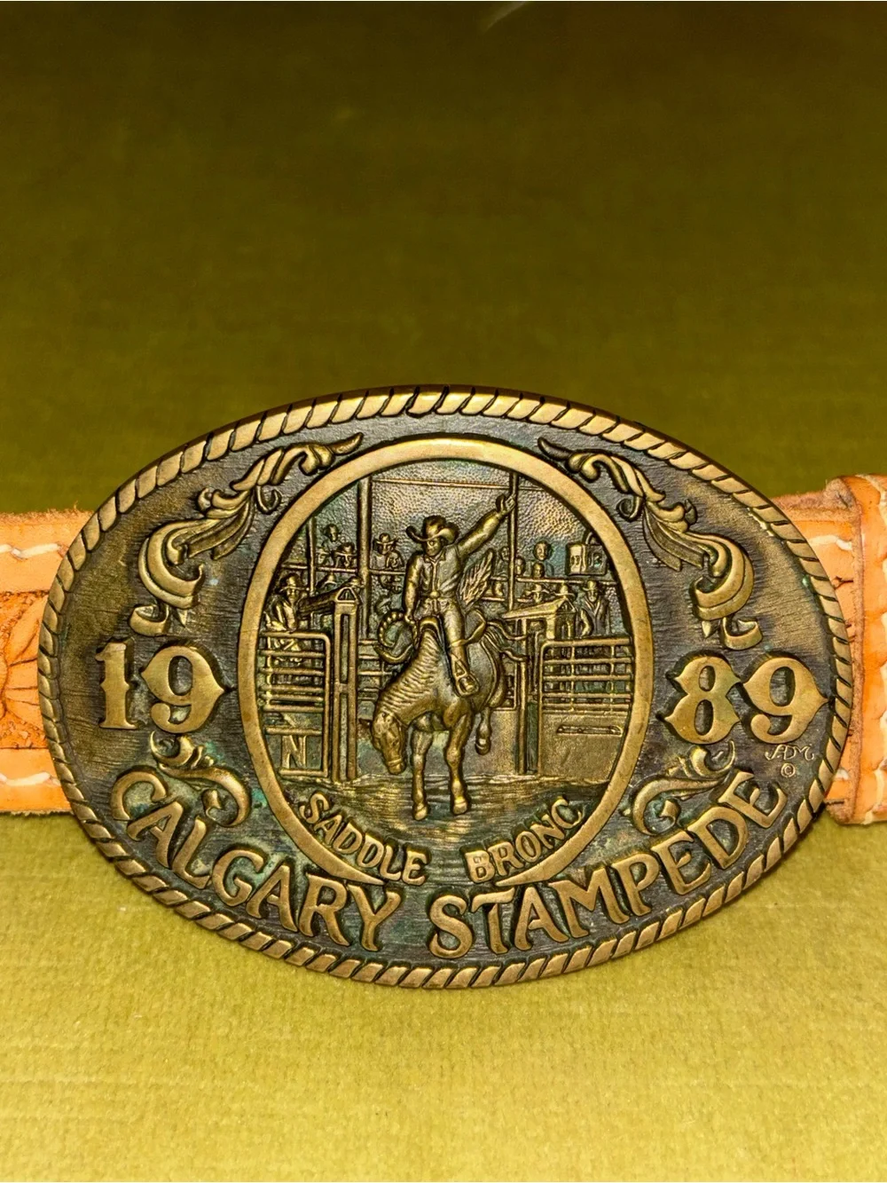 Calgary Stampede 1989 Solid Brass Belt & Buckle by Award Design Medals Size 46